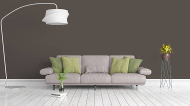 Modern parlak iç. 3D render