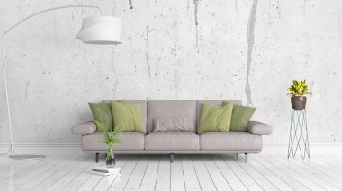 Modern parlak iç. 3D render