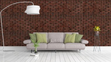 Modern parlak iç. 3D render