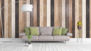 Modern parlak iç. 3D render