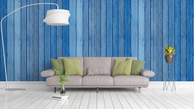 Modern parlak iç. 3D render