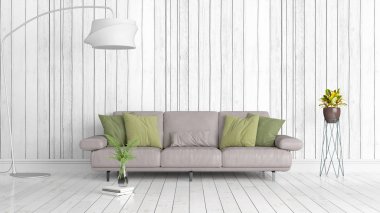Modern parlak iç. 3D render