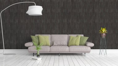 Modern parlak iç. 3D render