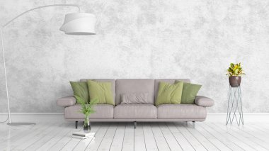 Modern parlak iç. 3D render