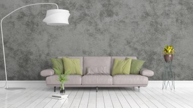 Modern parlak iç. 3D render