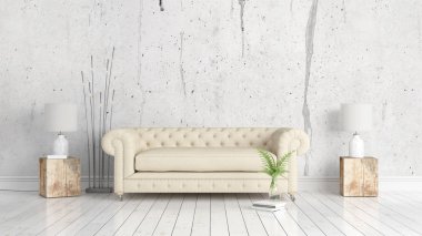 Modern parlak iç. 3D render