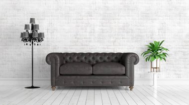 Modern parlak iç. 3D render