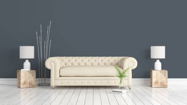 Modern parlak iç. 3D render