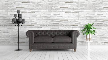 Modern parlak iç. 3D render