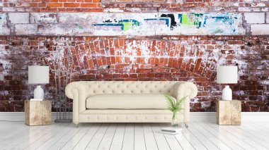 Modern parlak iç. 3D render