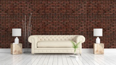 Modern parlak iç. 3D render