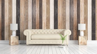 Modern parlak iç. 3D render