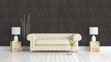 Modern parlak iç. 3D render