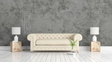 Modern parlak iç. 3D render