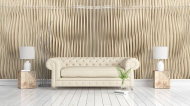 Modern parlak iç. 3D render