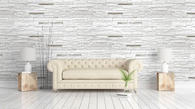 Modern parlak iç. 3D render