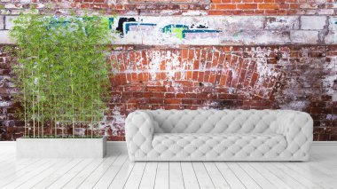 Modern parlak iç. 3D render