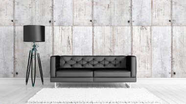 Modern parlak iç. 3D render