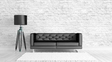 Modern parlak iç. 3D render