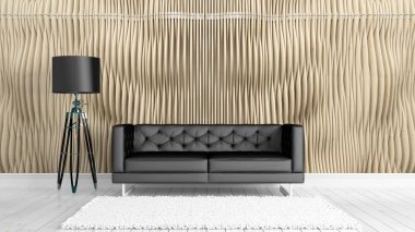 Modern parlak iç. 3D render