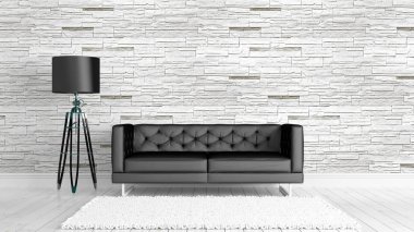 Modern parlak iç. 3D render