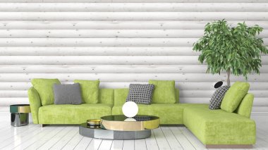 Modern parlak iç. 3D render