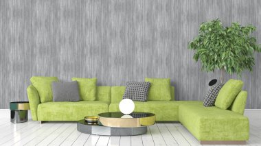 Modern parlak iç. 3D render