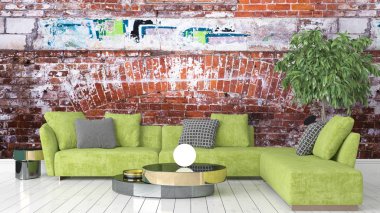 Modern parlak iç. 3D render