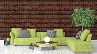 Modern parlak iç. 3D render