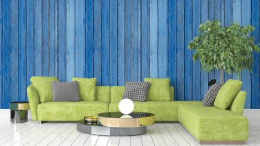 Modern parlak iç. 3D render