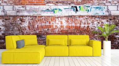 Modern parlak iç. 3D render