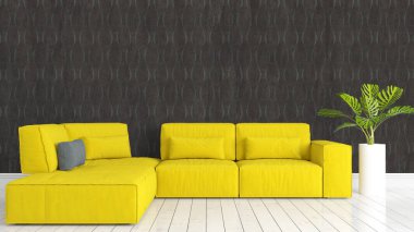 Modern parlak iç. 3D render