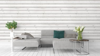 Modern parlak iç. 3D render