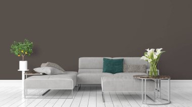 Modern parlak iç. 3D render