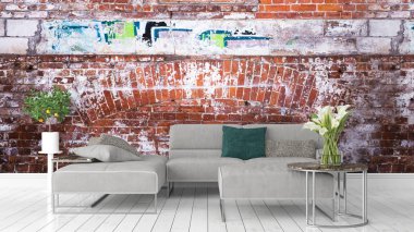 Modern parlak iç. 3D render