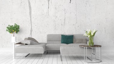 Modern parlak iç. 3D render