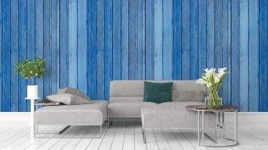 Modern parlak iç. 3D render