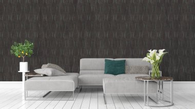 Modern parlak iç. 3D render