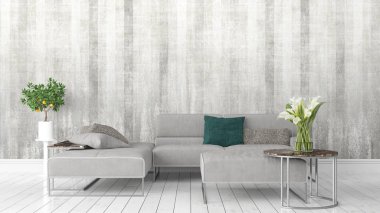 Modern parlak iç. 3D render