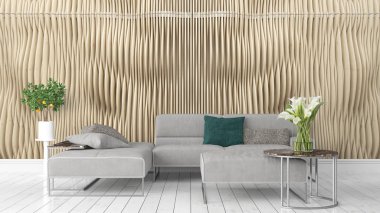 Modern parlak iç. 3D render