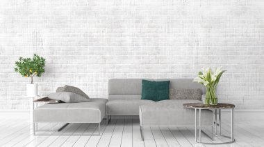 Modern parlak iç. 3D render