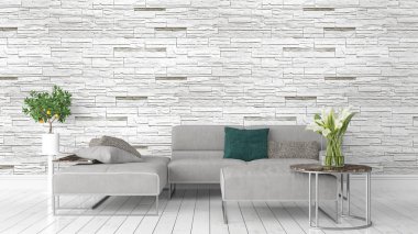 Modern parlak iç. 3D render