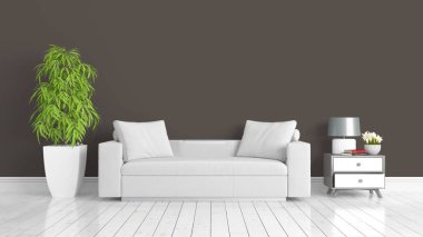 Modern parlak iç. 3D render