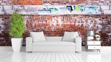 Modern parlak iç. 3D render