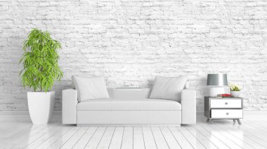 Modern parlak iç. 3D render