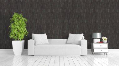 Modern parlak iç. 3D render