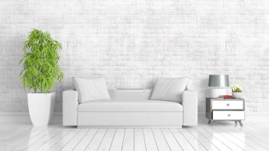 Modern parlak iç. 3D render