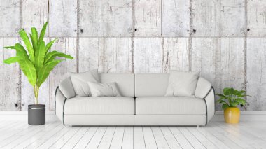 Modern parlak iç. 3D render