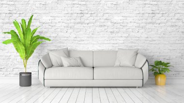 Modern parlak iç. 3D render