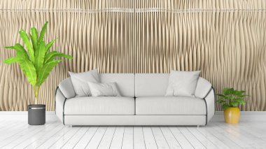 Modern parlak iç. 3D render